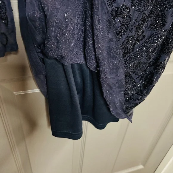 🥂 Aidan Mattox New Beaded Organza Formal Dress Navy Blue Size 6 - Picture 7 of 14